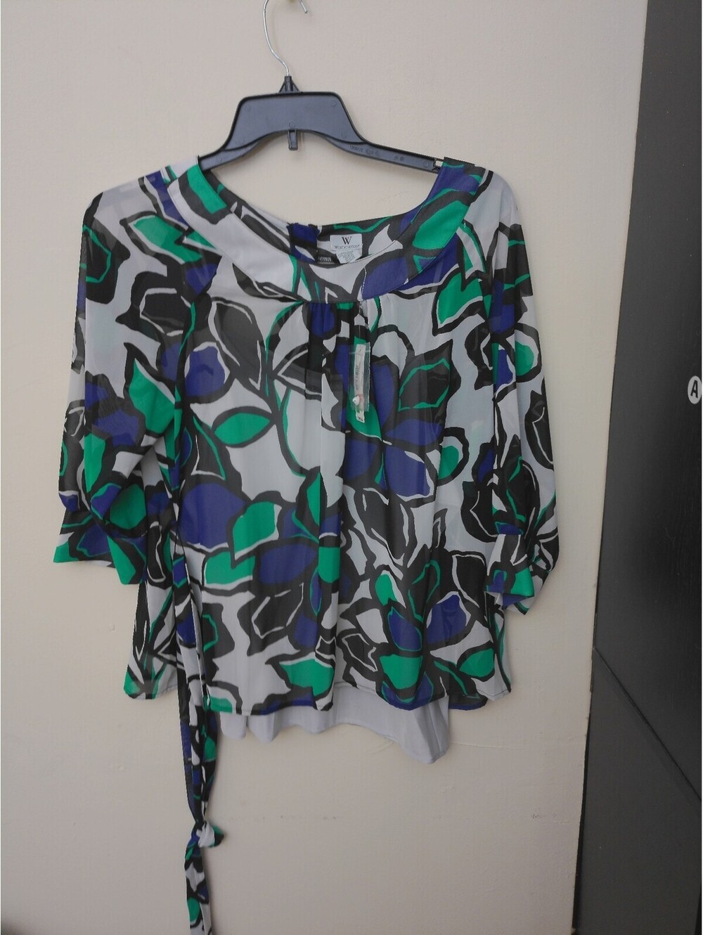 NWT Worthington Sheer Blouse Top Womens XL Multicolor Floral Y2K Tie Waist‎